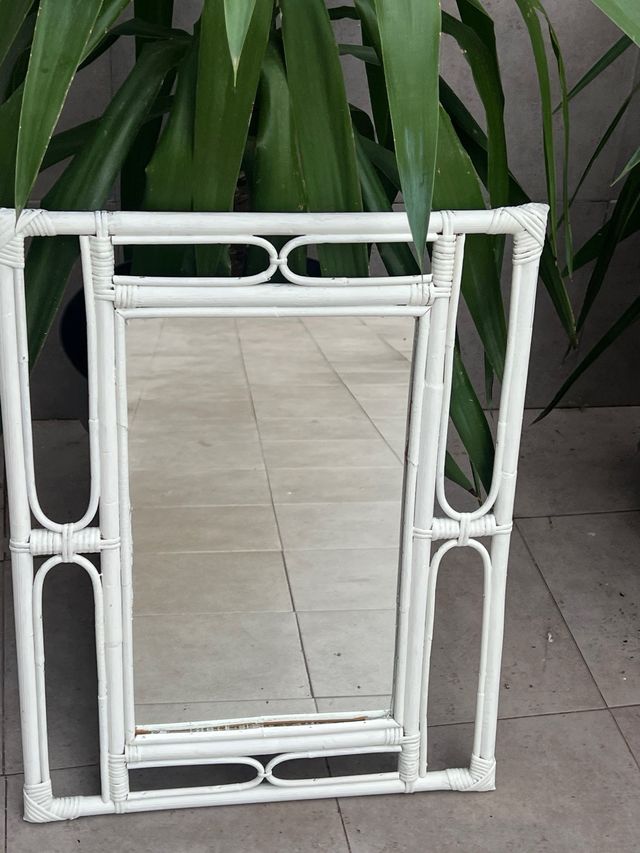 Espejo madera y bambu blanco artesano