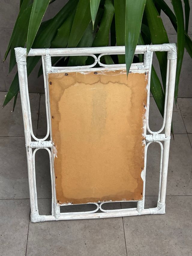 Espejo madera y bambu blanco artesano