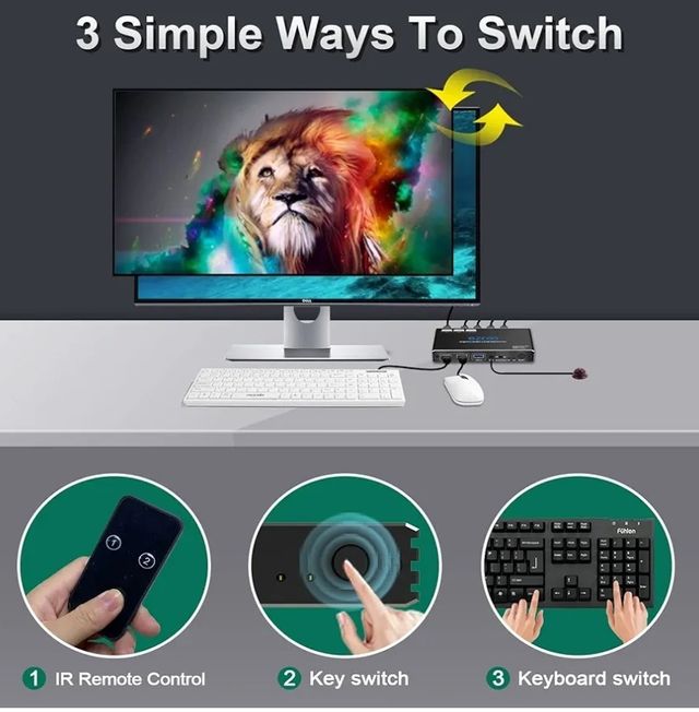 Conmutador 2x1 usb3 hdmi KVM hotkey