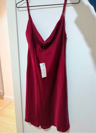 Vestido lencero satinado rojo (WomenS) Nuevo