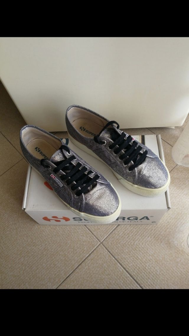 Superga platform silver
