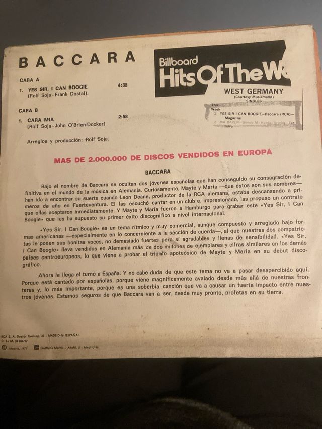 Vinilos Los mitos, Miguel bose y Baccara