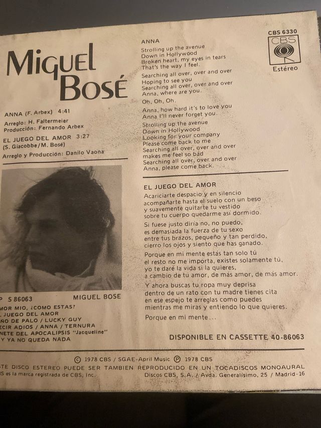 Vinilos Los mitos, Miguel bose y Baccara