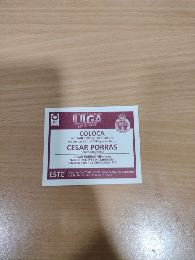 Cromo César Porras Coloca Real Racing Club Santand