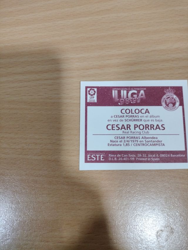 Cromo César Porras Coloca Real Racing Club Santand