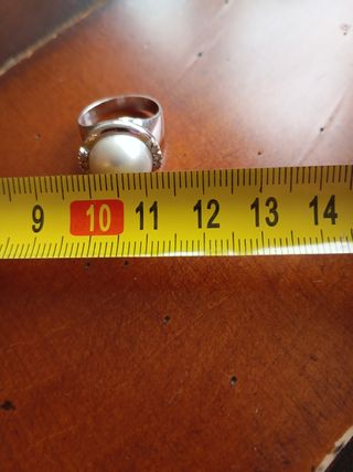 Anillo oro blanco 18 k con perla mabe y brillantes