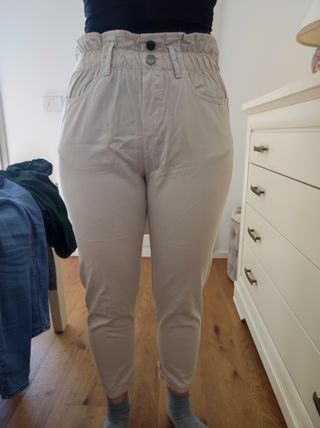 Pantaloni da donna in cotone color sabbia taglia S