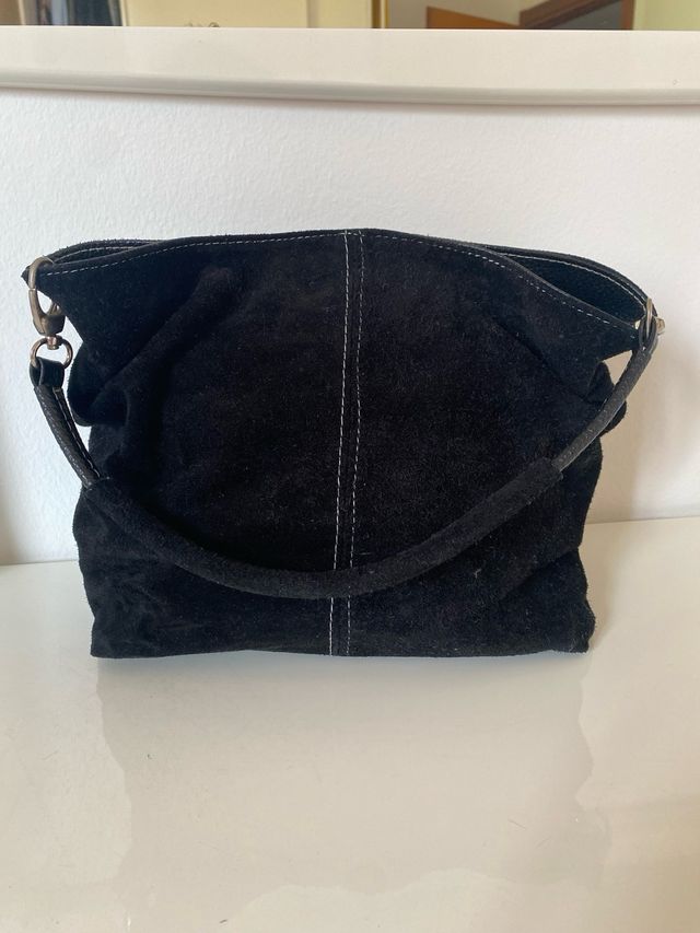Borsa a spalla/mano scamosciata simil pelle ner