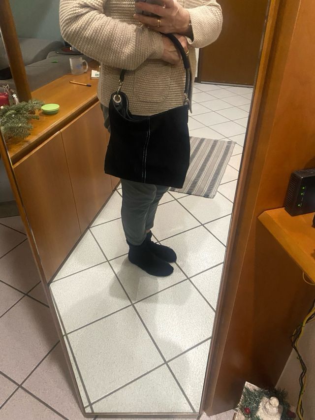Borsa a spalla/mano scamosciata simil pelle ner