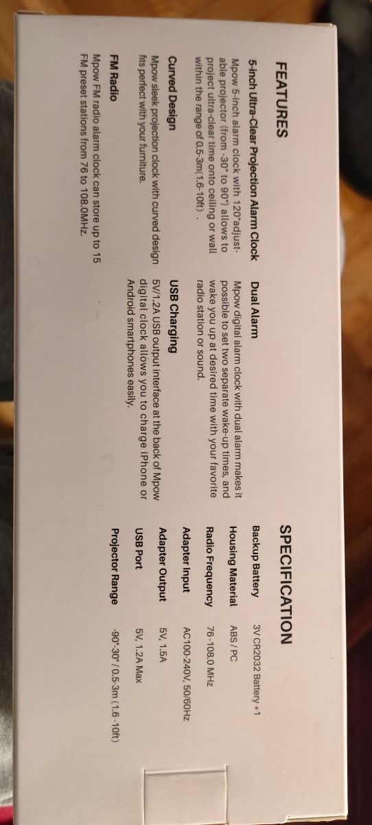 Reloj despertador con proyección 