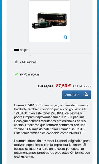 4 cajas de toner alto rendimiento 
tinta impresora