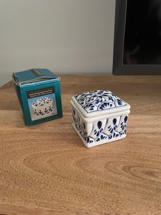 Joyero ceramica azul blanco ceramica loza
