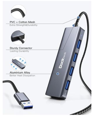 DockTeck Hub 4 usb 3.0 ultracompatto , cavo nylon