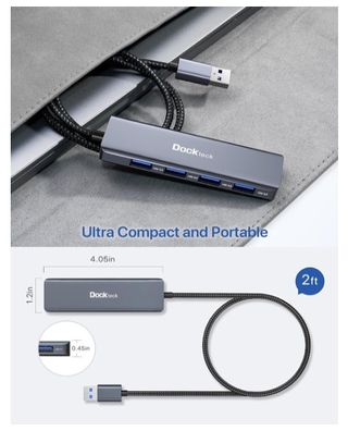 DockTeck Hub 4 usb 3.0 ultracompatto , cavo nylon