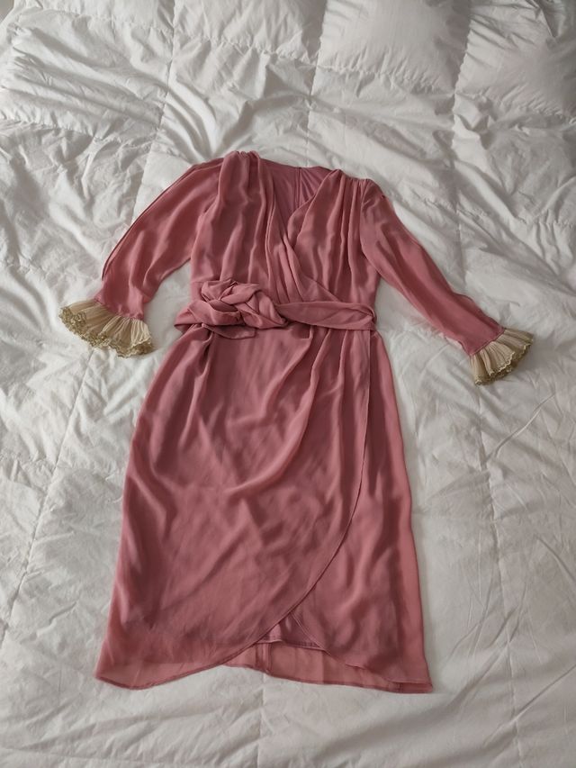 Vestido elegante fiestas rosa palo t/44