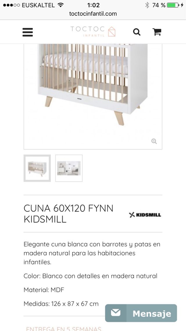 CUNA 60X120 FYNN KIDSMILL PVP579€