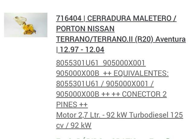 Cerradura porton trasero nissan terrano