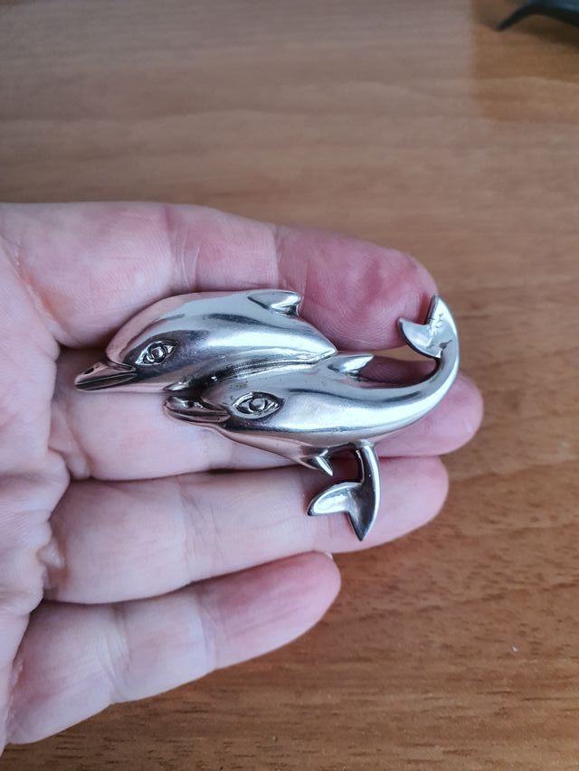 Antiguo broche plata de ley. Delfines. México