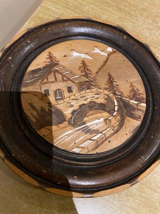 Quadro in legno con paesaggio di montagna