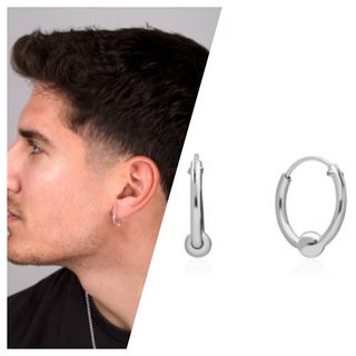 Pendientes hombre Aro Liso Bola Plata
