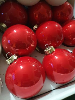 16 Palline bianche e rosse vetro/plastico