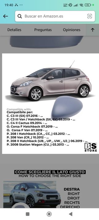Carcasa espejo retrovisor Peugeot 2008