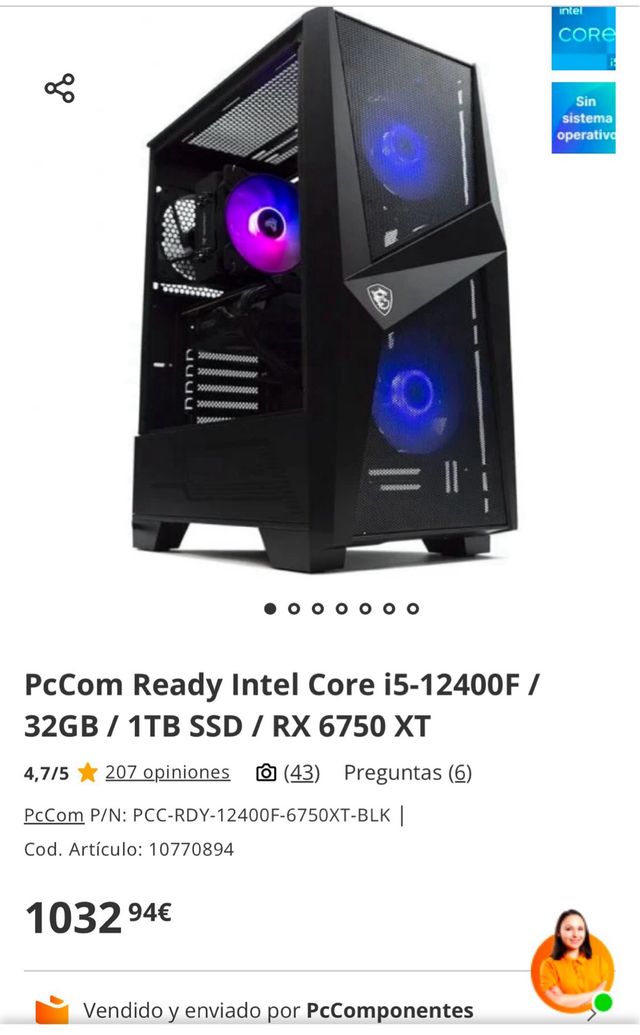 Pc Gaming i5 12400F/32GB/1TB SSD /RX6750XT 12GB