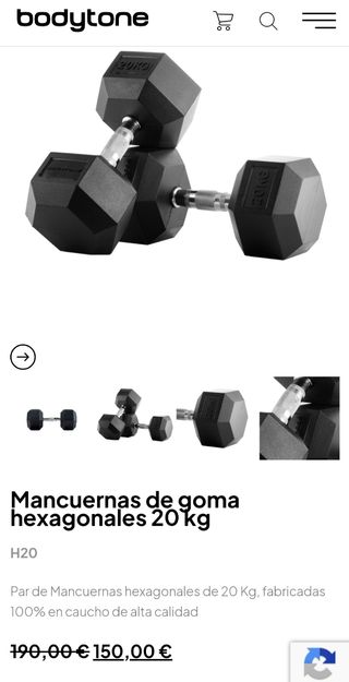 2 mancuernas hexagonal 20 kg BODYTONE