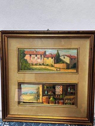 Quadro "Bittico" dipinto olio su tela doppio 25x10