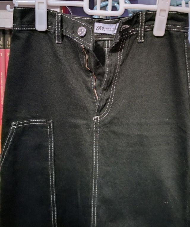 Gonna in denim cargo nera Zara