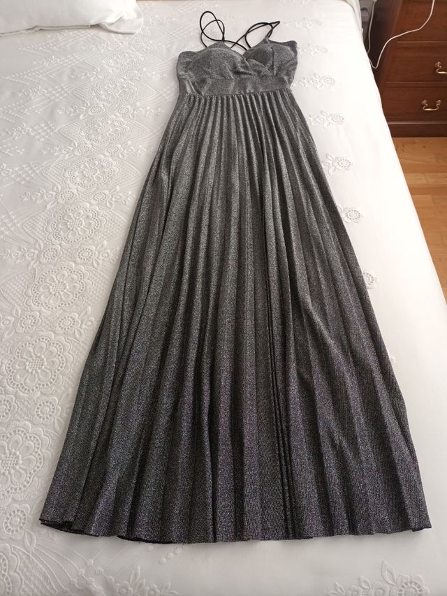 Vestido largo plateado de tirantes T 38