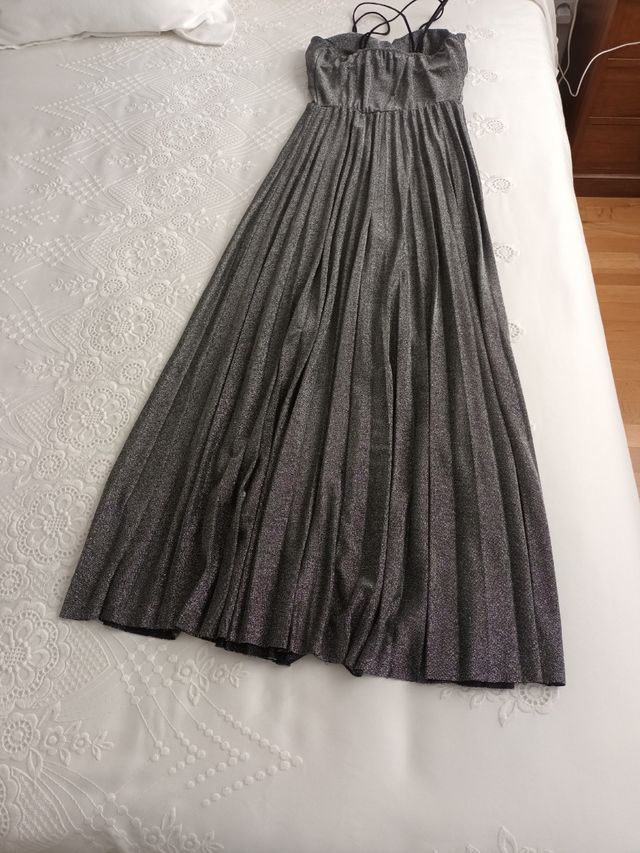 Vestido largo plateado de tirantes T 38