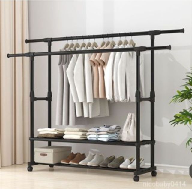 Appendiabiti 2 ripiani  doppio bastone estensibile