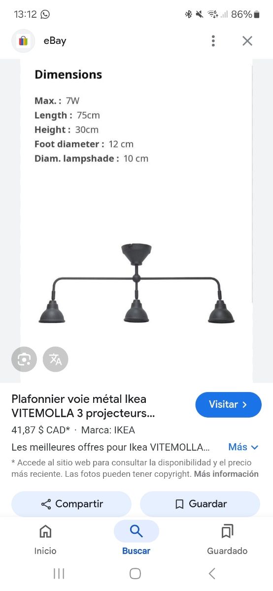 Lámpara techo acero ikea