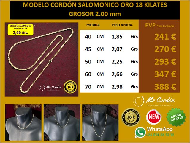 Collar Cordón Salomónico 2.00 mmOro 18 Kilates