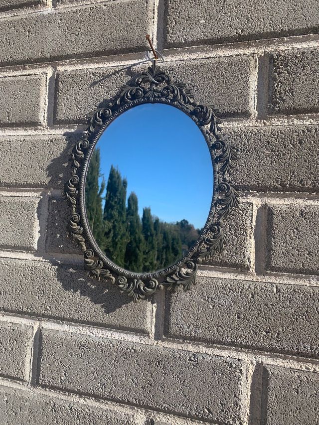 Specchio antico di ottone grande 42 cm