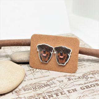 Originales pendientes de boton de perro Rottweiler