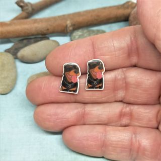 Originales pendientes de boton de perro Rottweiler
