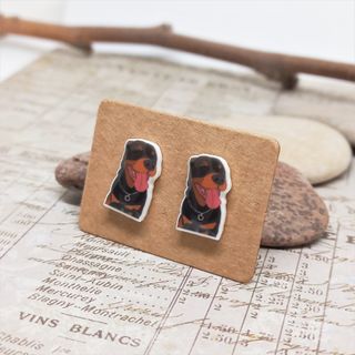 Originales pendientes de boton de perro Rottweiler