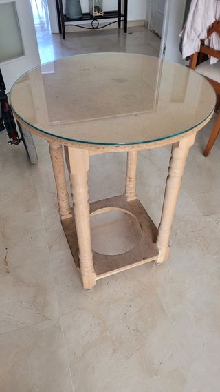 Mesa camilla con cristal biselado