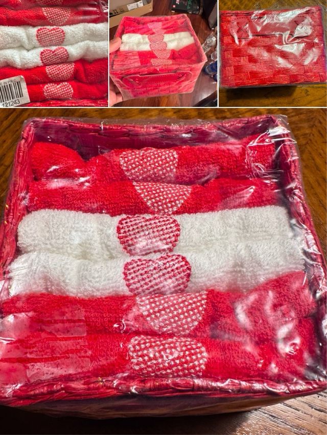 6 lavette mani - asciugamani  mani cestino ros