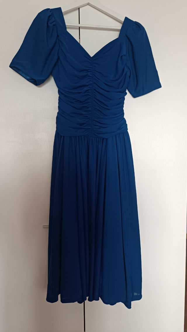 Vestido vintage deapeado en torso azul