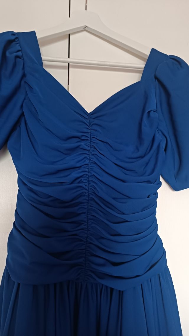Vestido vintage deapeado en torso azul