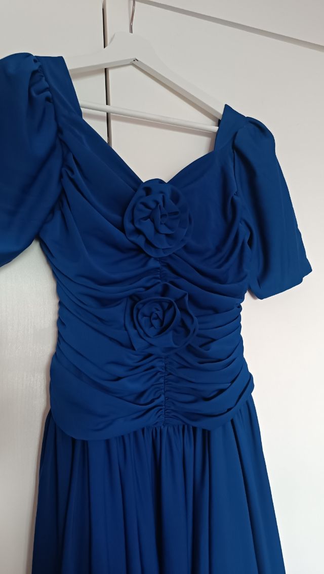 Vestido vintage deapeado en torso azul