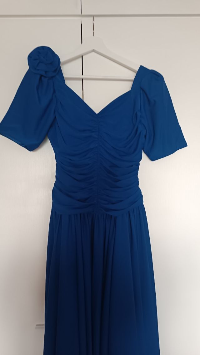 Vestido vintage deapeado en torso azul
