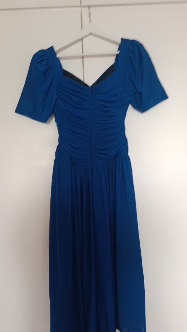 Vestido vintage deapeado en torso azul