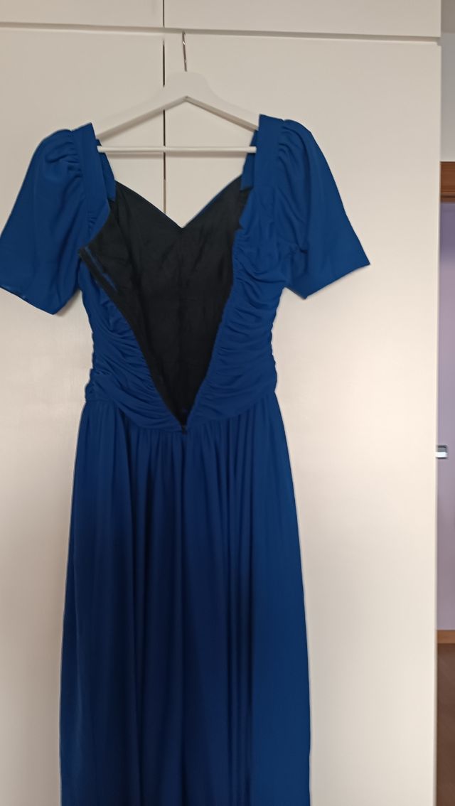 Vestido vintage deapeado en torso azul