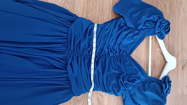 Vestido vintage deapeado en torso azul