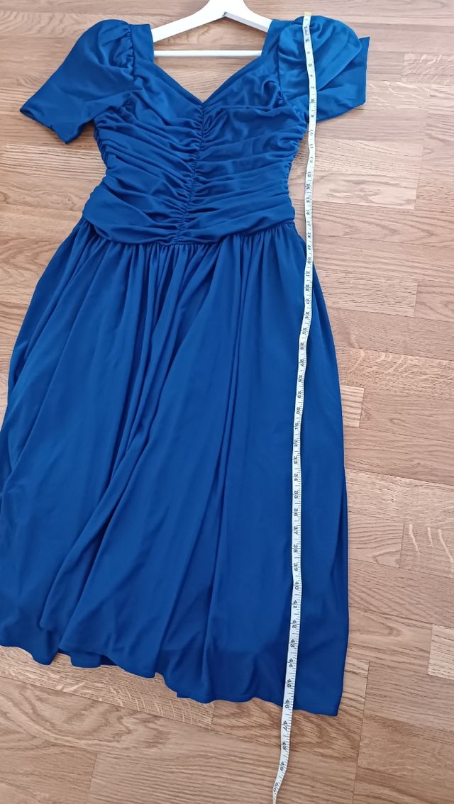 Vestido vintage deapeado en torso azul
