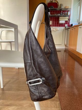 Bolso piel cuero marrón chocolate
